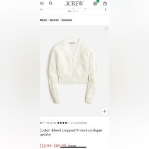 J Crew cropped cotton cashmere cardigan NWT large